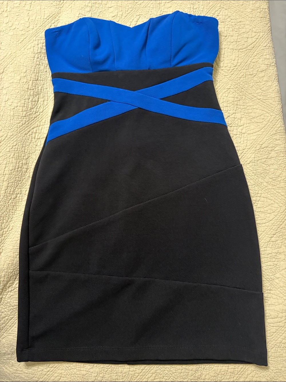 Teeze Me Black Strapless Dress with Royal Blue Accents